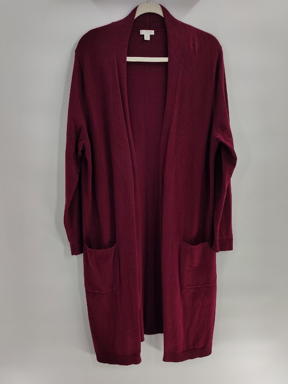 J. Jill Open Long Cardigan Sweater Size Large Burgundy Long Sleeve With Pockets